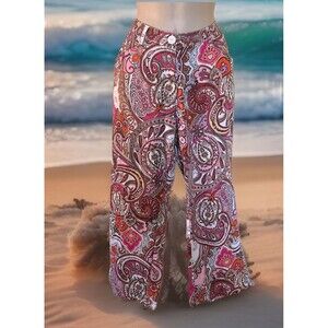 Coldwater Creek Paisley Pink Multicolor Cropped Capri Ankle Pants Women's Sz 8